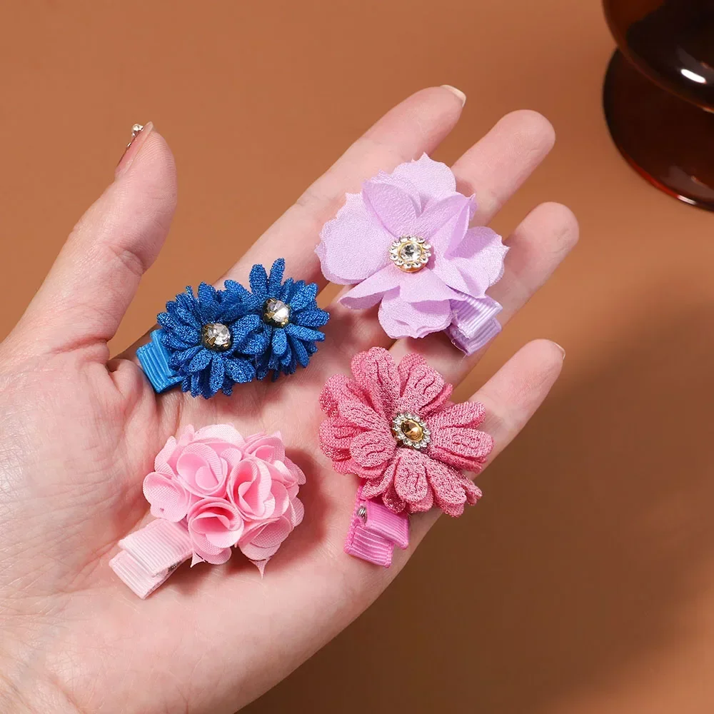 1Set 3-5Pcs Children Handmade Chiffon Petals Poppy Flower Hair Clips Rolled Rose Fabric Hair Flowers Kids Girls Hair Accessories