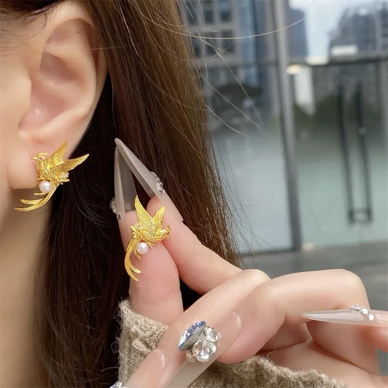 أقراط فينيكس من الذهب عيار 18 قيراط Au750 للنساء، طقم مرصع باللؤلؤ والماس، مجوهرات فاخرة، هدية مدروسة لعيد الحب #3