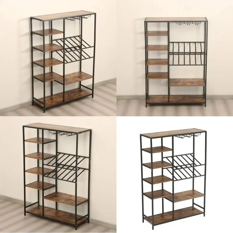 Modern Open Bookcase Solid Wood Multi Layer Storage Rack Floor to Ceiling Wine Rack Display Shelf Kitchen Island Cart