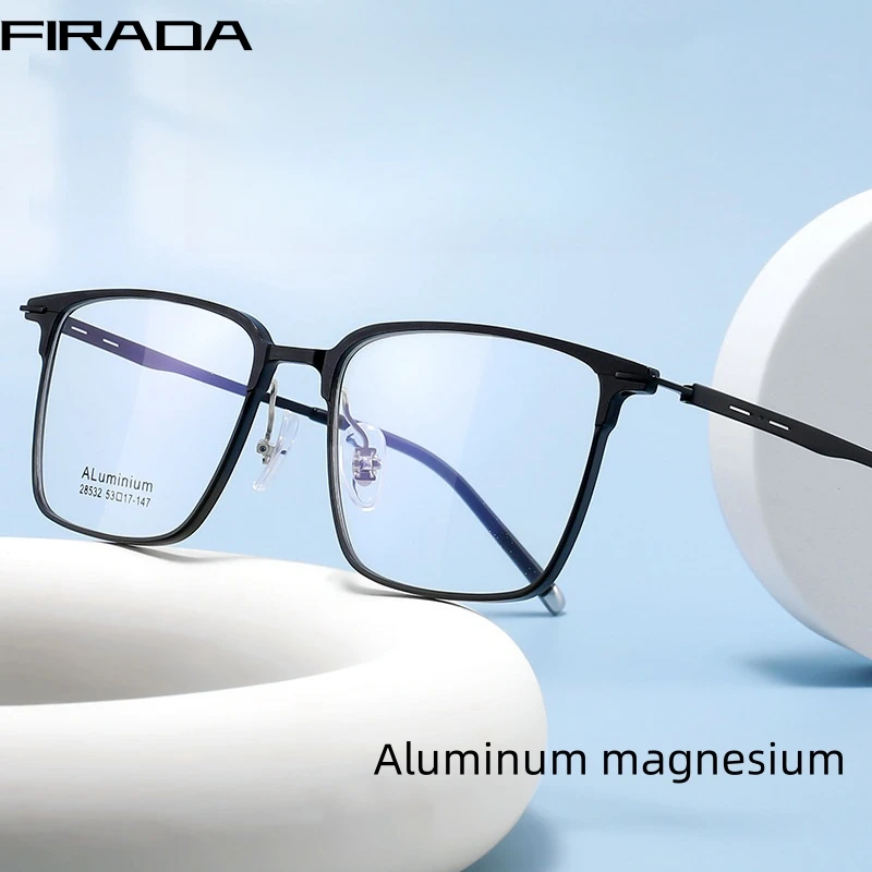 FIRADA Fashion Square Glasses Retro Comfortable Aluminum Magnesium Eyewear Luxury Prescription Eyeglasses Frame For Men 28532SF