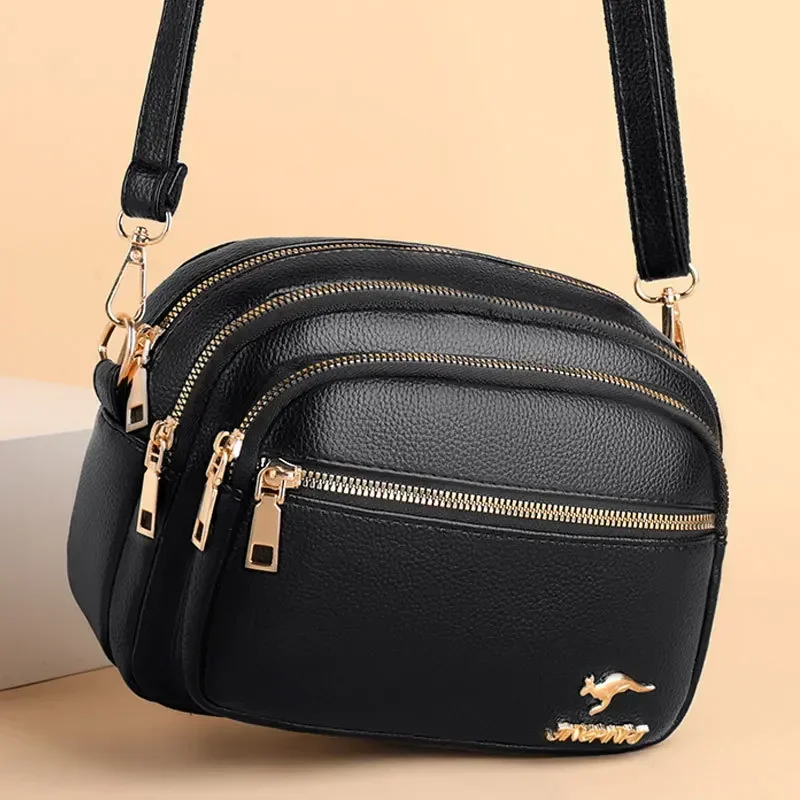 Bolso de cuero suave de alta calidad para mujer, bandolera de hombro con múltiples bolsillos, resistente al desgaste, de lujo