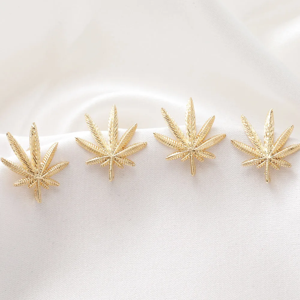 4PCS Maple Leaves Leaf Ear Studs Earrings for Jewelry Findings Components DIY Brass 14k Gold Plated Accessories 17*19mm