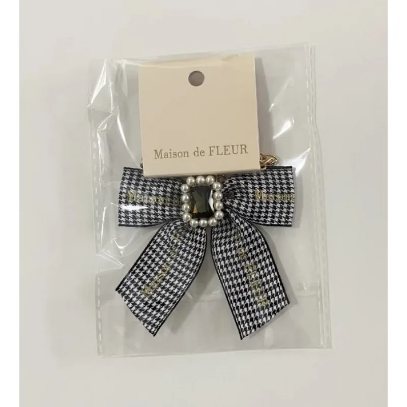 Y2k Lolita Bag Pendant Decor Accessories Imitation Pearl Bow Key Ring Ribbon Rhinestones Keychain Cute Accessary