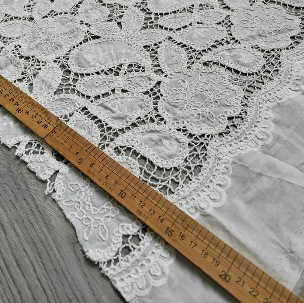 High quality new white100%cotton cord embroidery lace female 3D embroideried fabric for woman vacation wedding dress