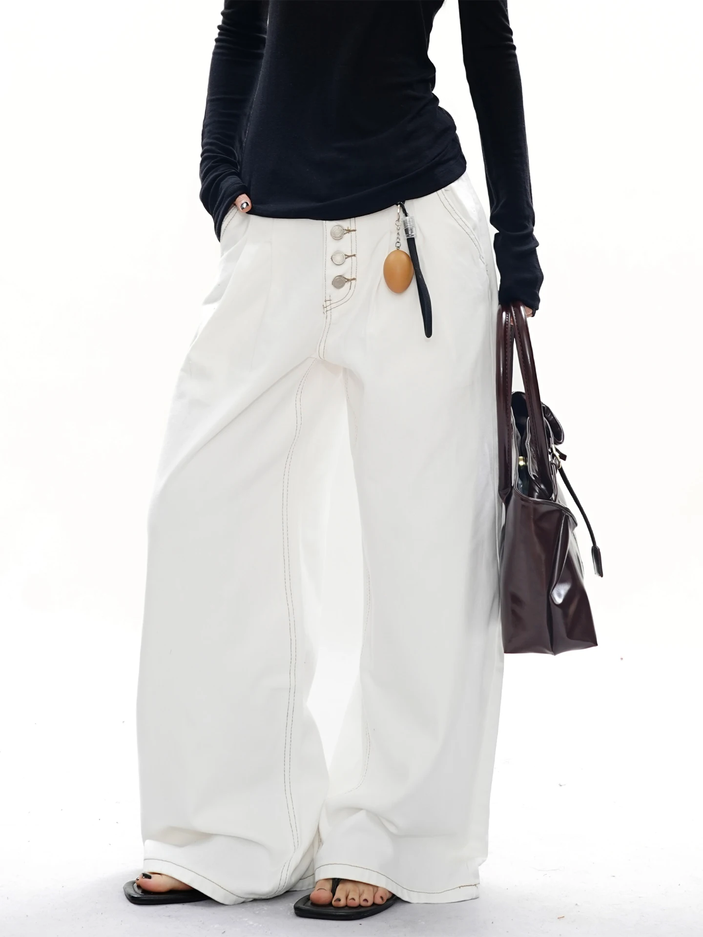 

S3T5 Double Pleated Waed Straight Leg Denim Jeans ex American High Waist Wide Leg Pants Casual Loose Fit Cotton Jeans