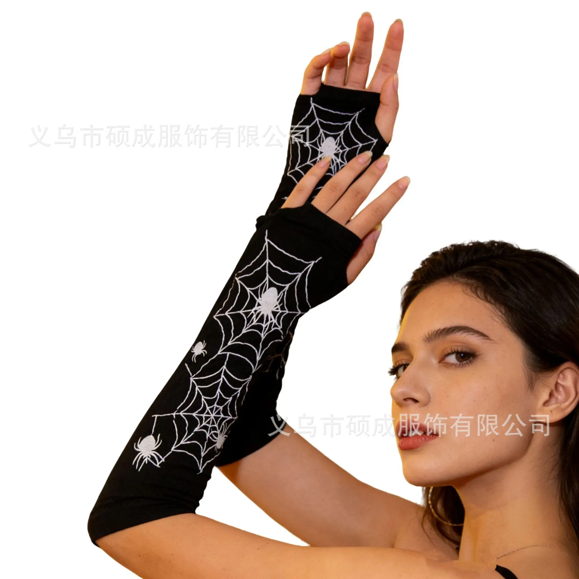 Gloves Halloween Spider Web Fingerless Long Gothic Punk Subculture Cosplay Party Black Polyester Lightweight Breathable