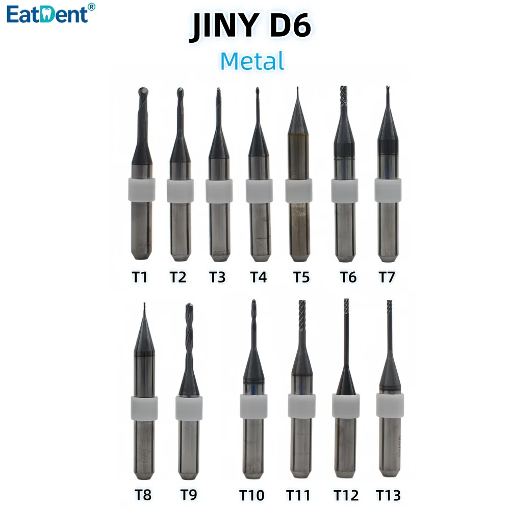 JINY Dental Milling Burs for Zirconia Metal PMMA Lithium Disilicate/Emax D6 DC Coating CAD CAM Dental Lab Grinding Drills Needle