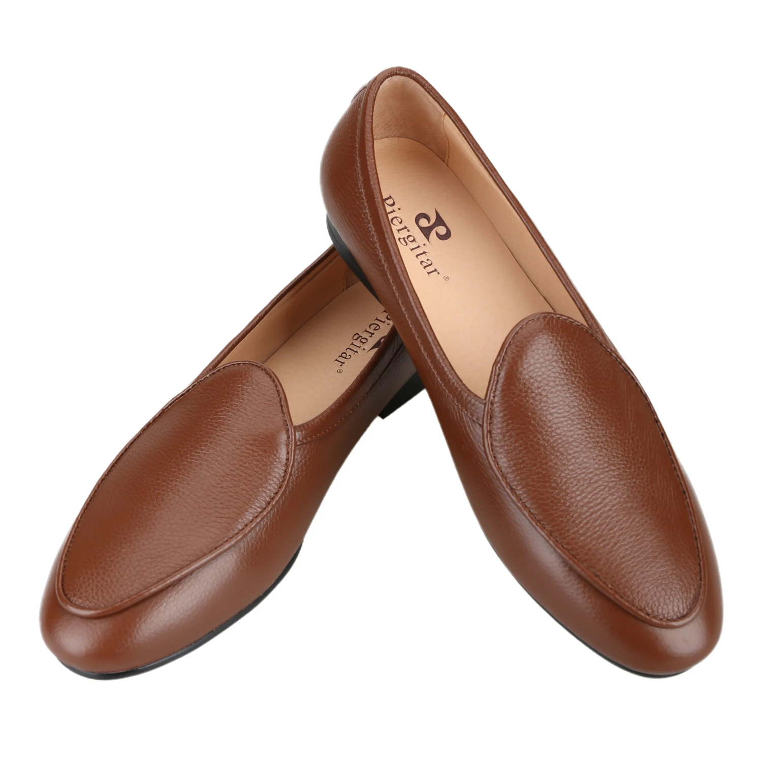 Piergitar Imported Italian Lychee Grain Black Color Calfskin Slip-On Men Flats For Office Or Weddings-Perfect Versatile Loafers