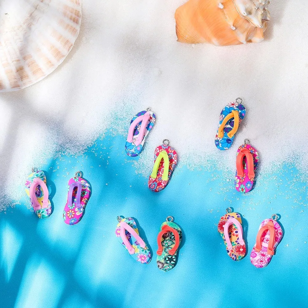 10/30/60pcs Assorted varieties Flip Flop Charms for Jewelry Making Summer Clay Pendants Colorful Beach Accessories for Necklace image 4