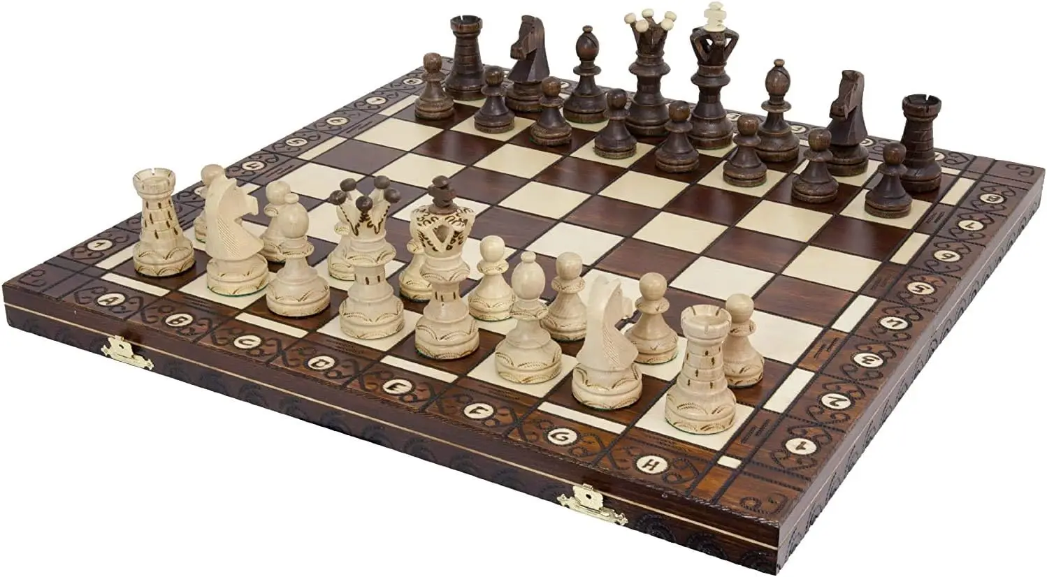 

Handcrafted Wooden Chess Set with 21 Inch Board & Carved Pieces