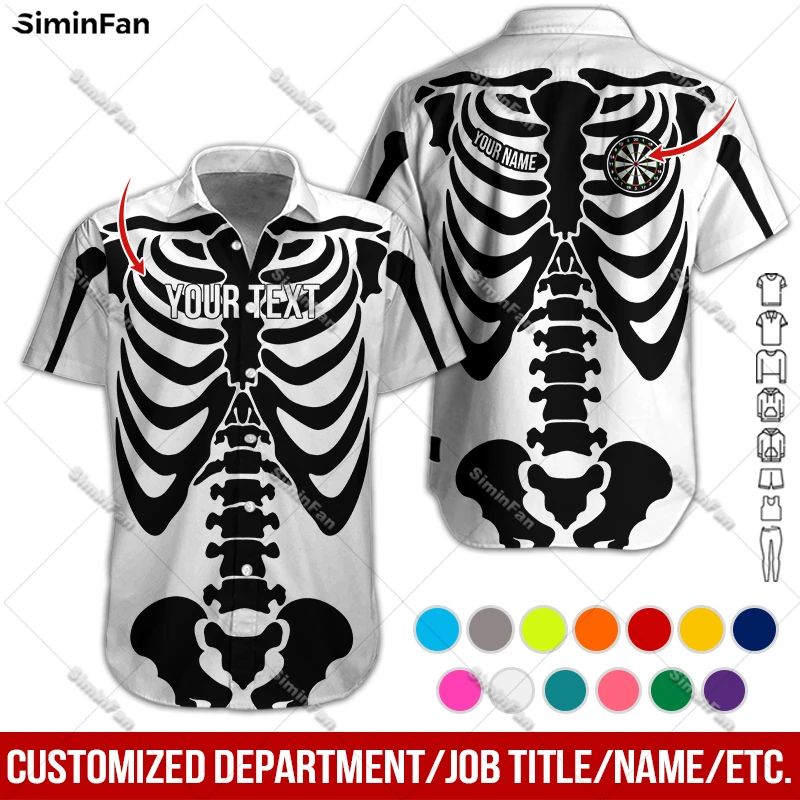 Custom Name Skeleton Darts Colorful Men Hawaiian Short Sleeve Shirts 3D Full Printed Male Lapel Tshirt Summer T-shirt Unisex Tee