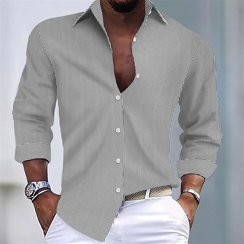 

Faionable Men's Striped Long Sve Casual irt Color Woven Loose Fit Navy Sle Non-Fading And Non-Sinking PU Leather