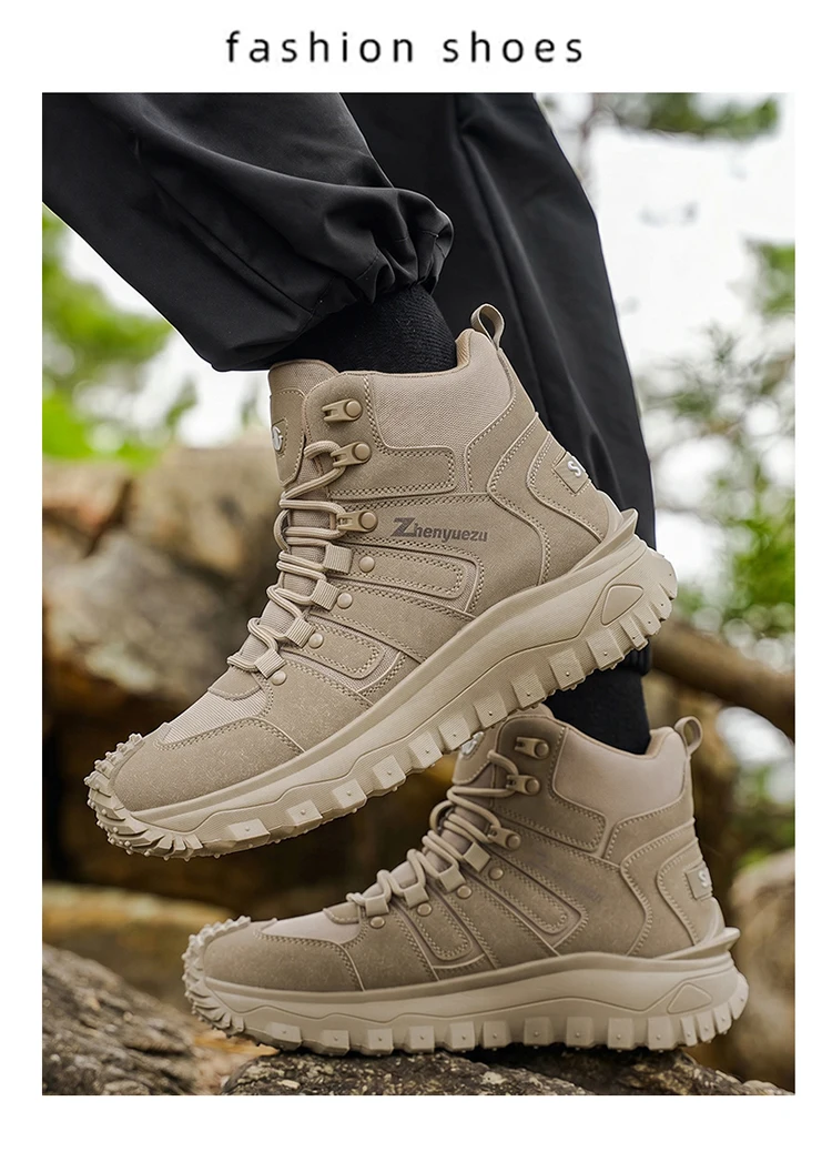 Herren-High-Top-Wanderstiefel in großen Größen, modisch, mit komfortablem Futter, flexibler und dicker Sohle, hervorragendem Grip, geeignet für Outdoor-Wanderungen, Trekking, Camping und andere Aktivitäten. – Detail 10