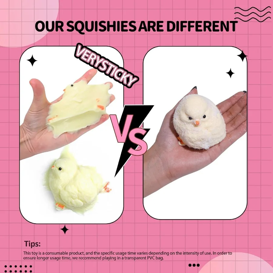 2PCS Taba Squishy Chick Toy Hand Make Fidget Chicken Sticky Silicone Squeeze Toys Ultra Soft for Adults Chick Squishies Toys fo