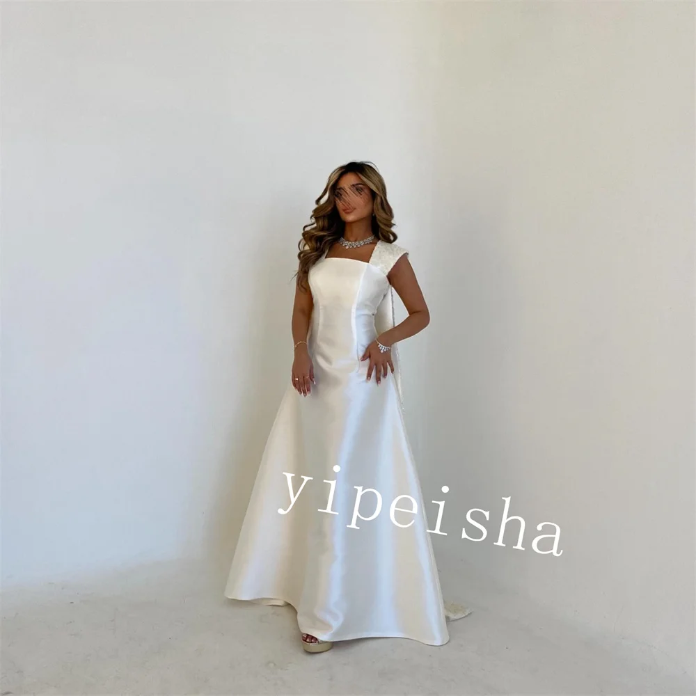 Ball Dress Evening Saudi Arabia Satin Applique Prom A-line Square Neck Bespoke Occasion Gown Long Dresses