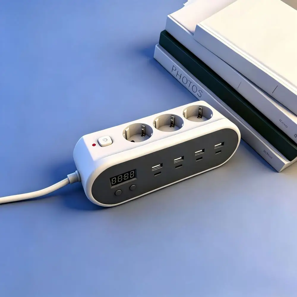 Intelligent Multi Plug Socket With Digital Display Quad Type C Ports Compact Desktop Power Strip Charging Station