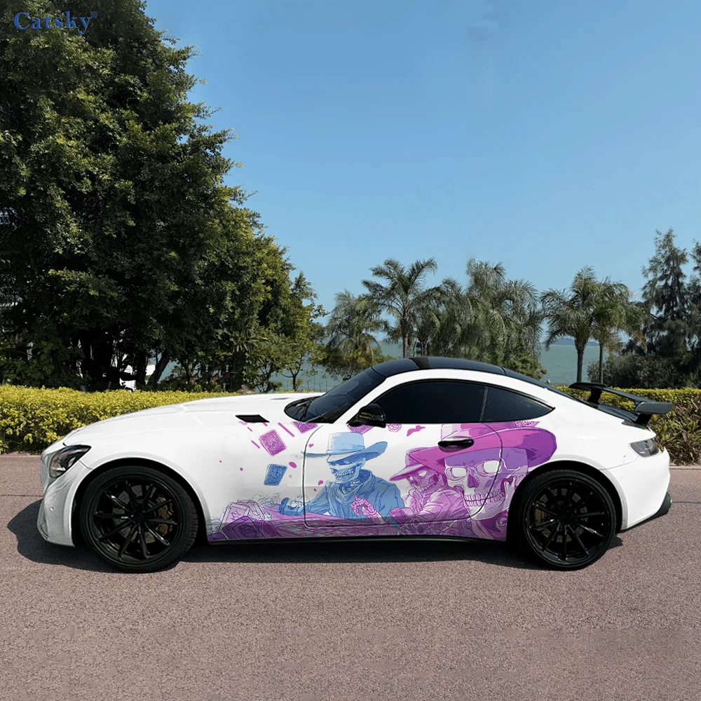 Suit Skeletons Poker Car Vinyl Wraps Decal Self-adhesive PVC Sticker Suitable for Trucks SUV Decoration Auto Accessories Gift