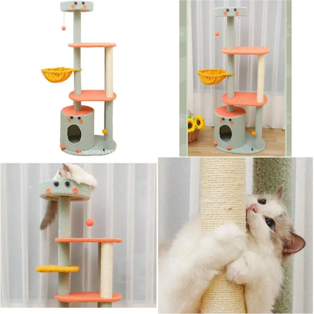 

Large Cat Climbing Tower with Integrated Frame, Hemp Rope, and Multiple Jumping Platforms