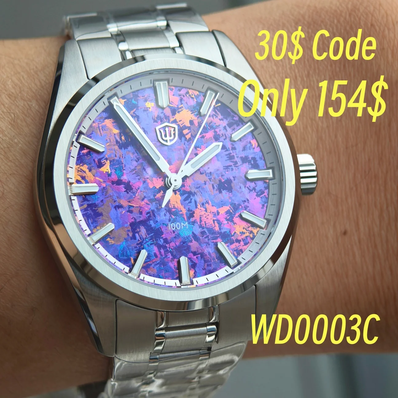 Watchdives WD0003C Quarzuhr mit Eiskristall-Titan-Finish, 38mm VH31 Sweep-Uhrwerk, Saphirglas, Aventurin-Zifferblatt, 100M Wasserdicht