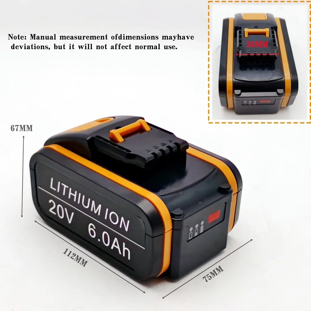 100% оригинальный аккумулятор Worx WA3553 20 В 6,0 Ач, резервная батарея для беспроводного электроинструмента WA3551 WA3553 WA3641 WX373 WX390