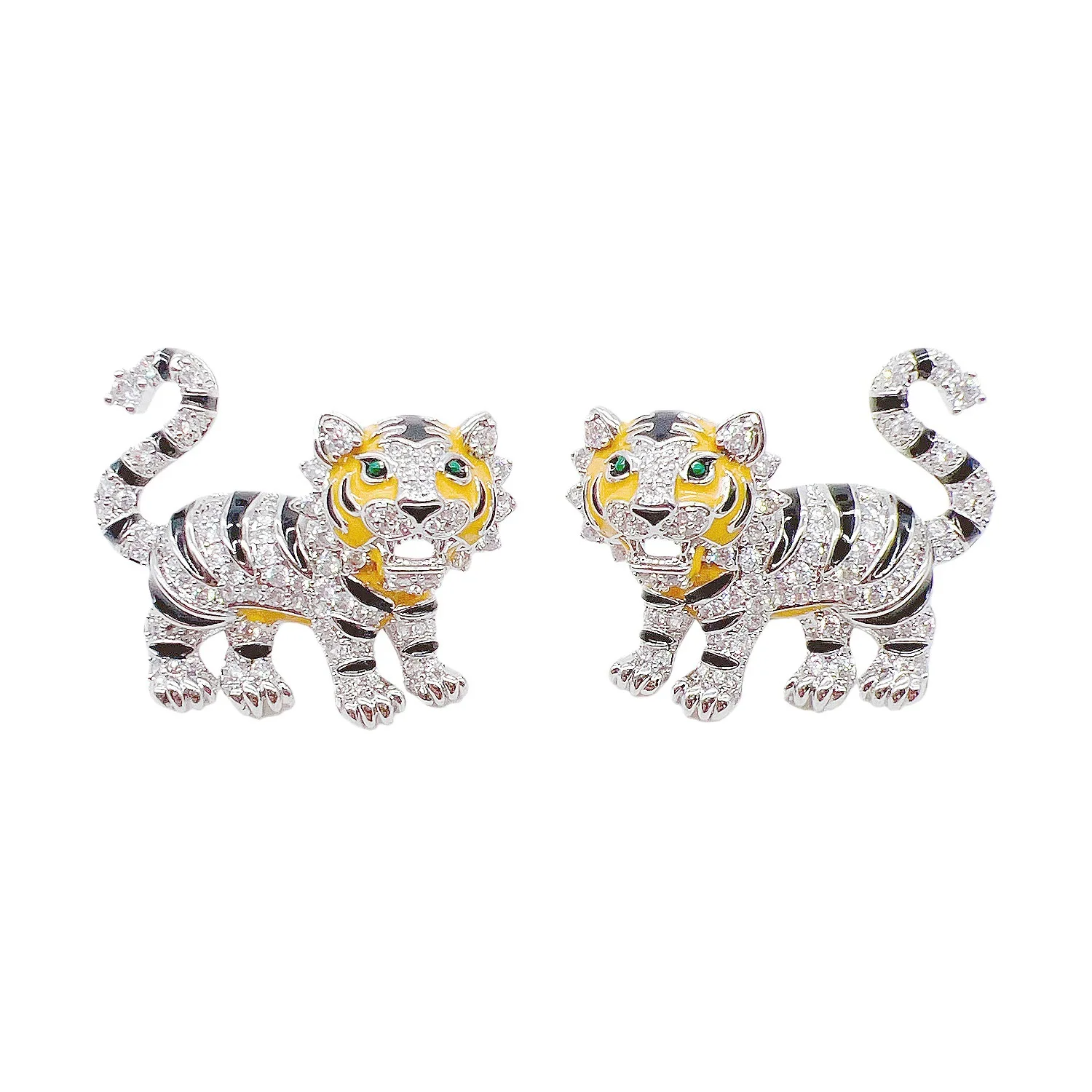 

Fashion Tiger Stud Earrings for Women Luxury Full Zircon Color Glaze Animal Earring 925 Silver Needle Temperament Elegant Party