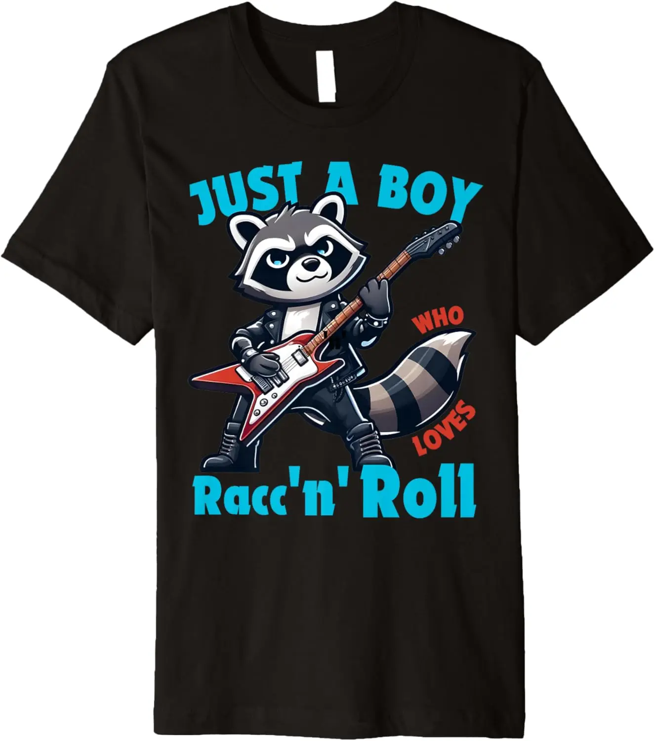 

New style for men and women-Just A Boy Who Loves Racc'n'Roll Raccoon Lover Guitar Retro Premium T-Shirt