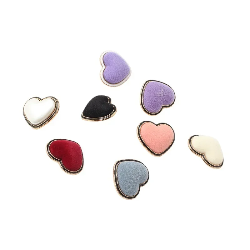 5PC Romantic Love Heart Metal Suede Covered Jeans Shank Button Apparel Sewing Craft Button DIY Shirt Sweater Scrapbook Accessory