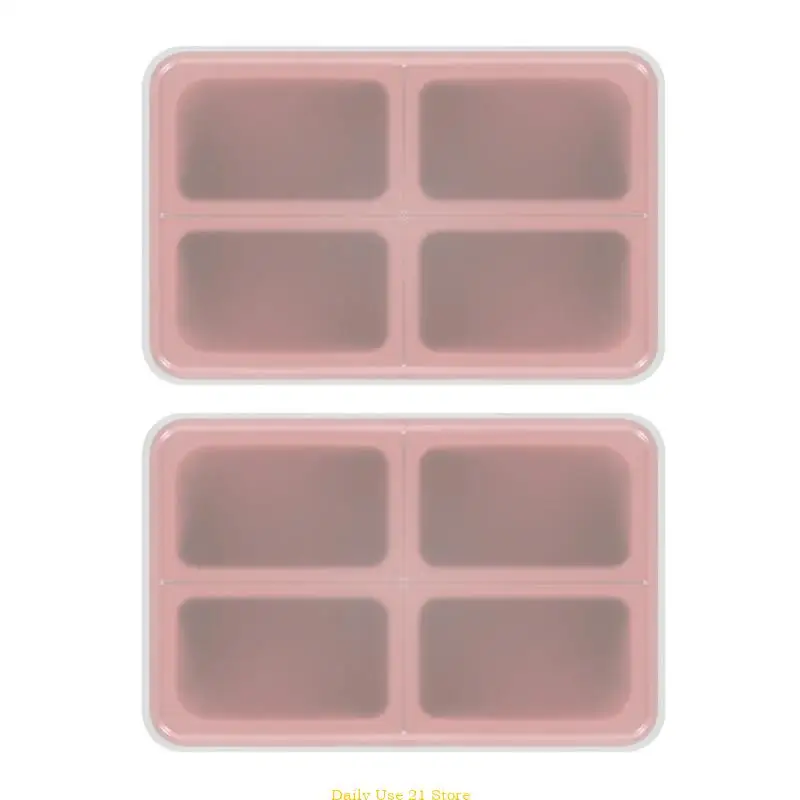 2Pcs Silicone Freezer Trays with Lid Ice Cubes Freezer Molds Silicone Ice Cubes Tray for Soup and Storage Enduring