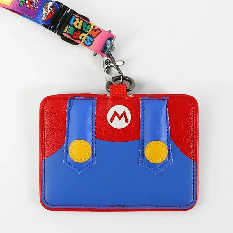 Super Marios Bros Card Holder PU Leather Lanyard Anime License Students Bus Campus Meal Credit ID Case Kids Creative Card Cover