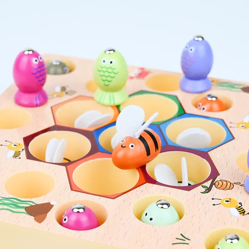 Pädagogisches magnetisches Angelspiel, 2-in-1-Spiel und Clip-Perlen, Farberkennung, Holzspielzeug für frühes Lernen von Kindern