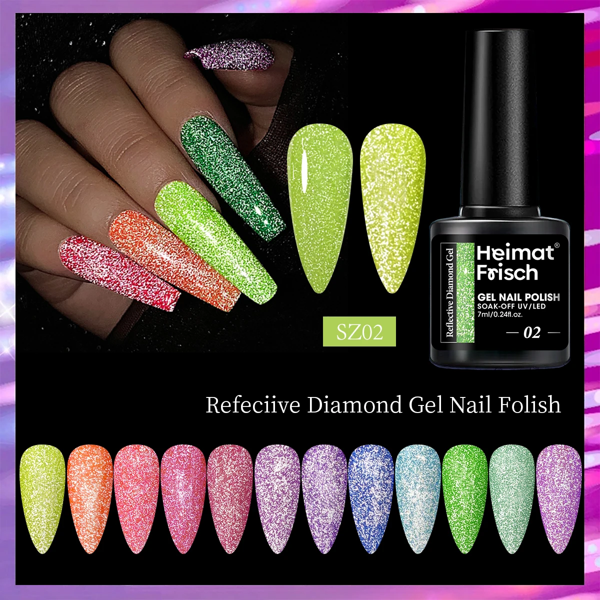 Heimat Frisch Salon Grade Gel Nail Polish, Rainbow Rhinestone Gel Nail Polish, Removeable Without Damaging Nails