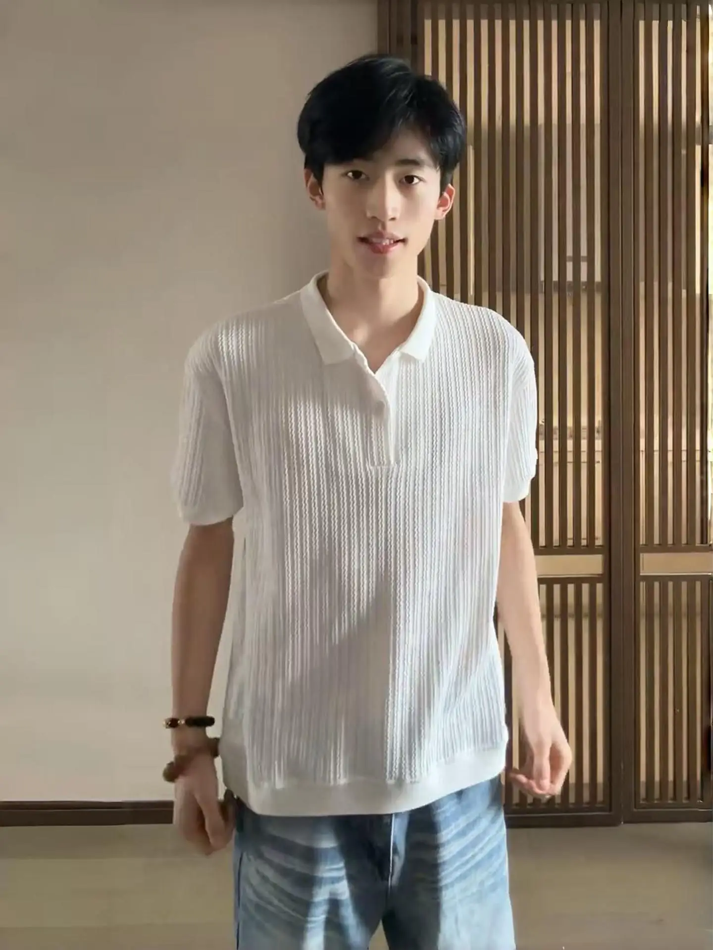 White Relief  Shirt Short Sleeve Men's Summer American Heavyweight Turn-down Collar T-shirt Cleanfit Half Sleeve
