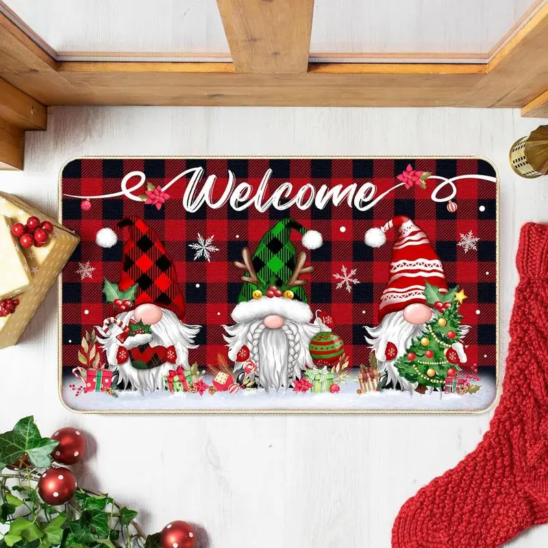 VIKAMA Christmas Crystal Velvet Door Mat Snowman Cardinal Bird Let It Snow Print Non Slip Mat For Front Door Porch Entry Decor