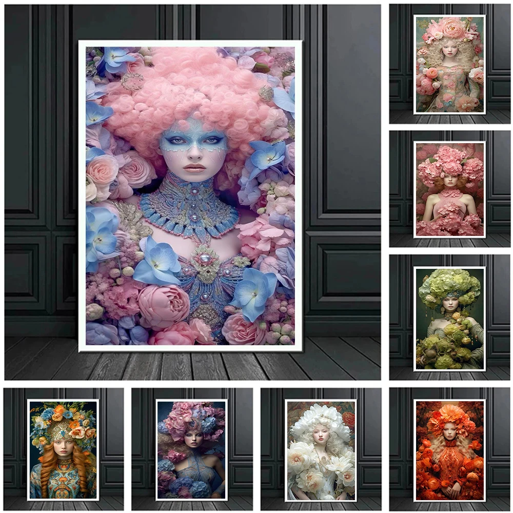 

Modern Flower Woman Poster Prints For Living Room Home Decor Aesthetic Picture Fashion Spring Girl Canvas Painting Wall Art Gift