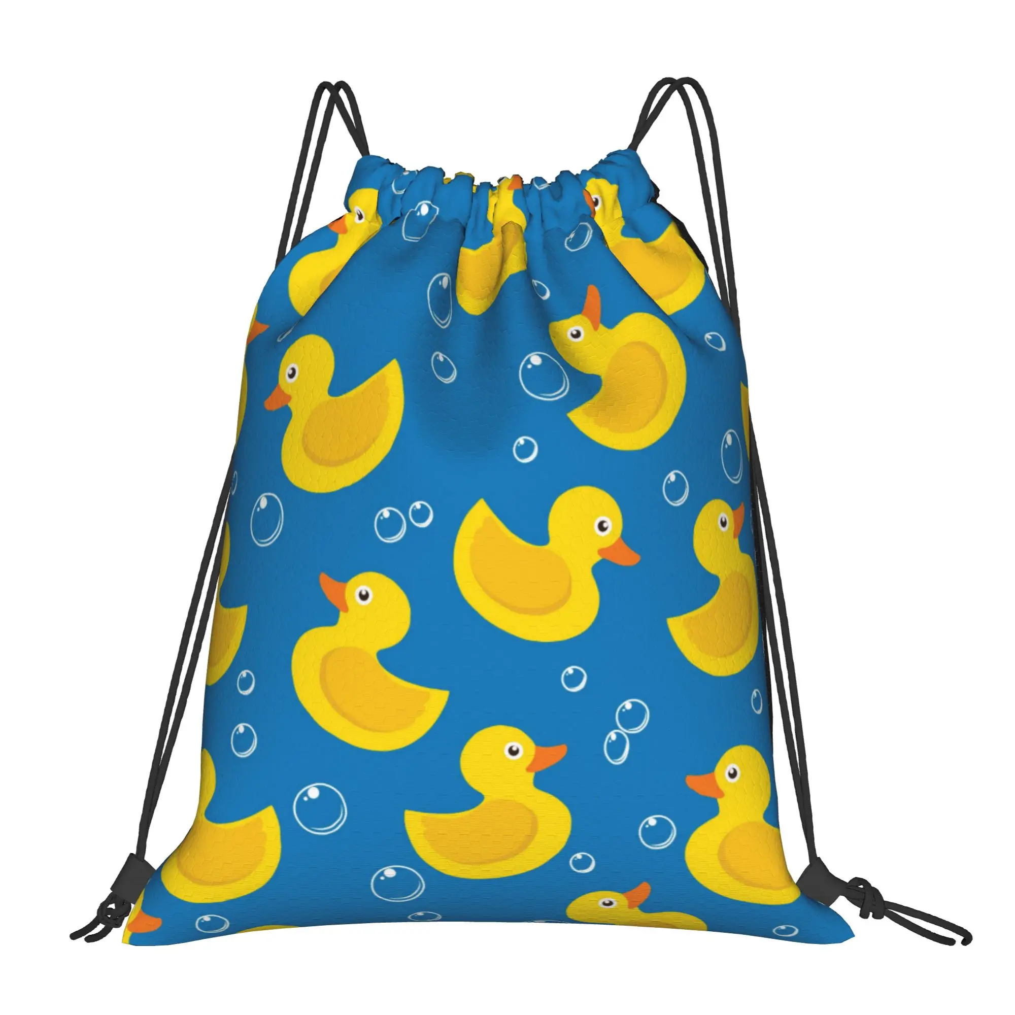 Cute Yellow Rubber Duck Blue Drawstring Backpack Gym Bag Water Resistant Animal String Sackpack for Exercise 36cm (W) x 43cm (H)