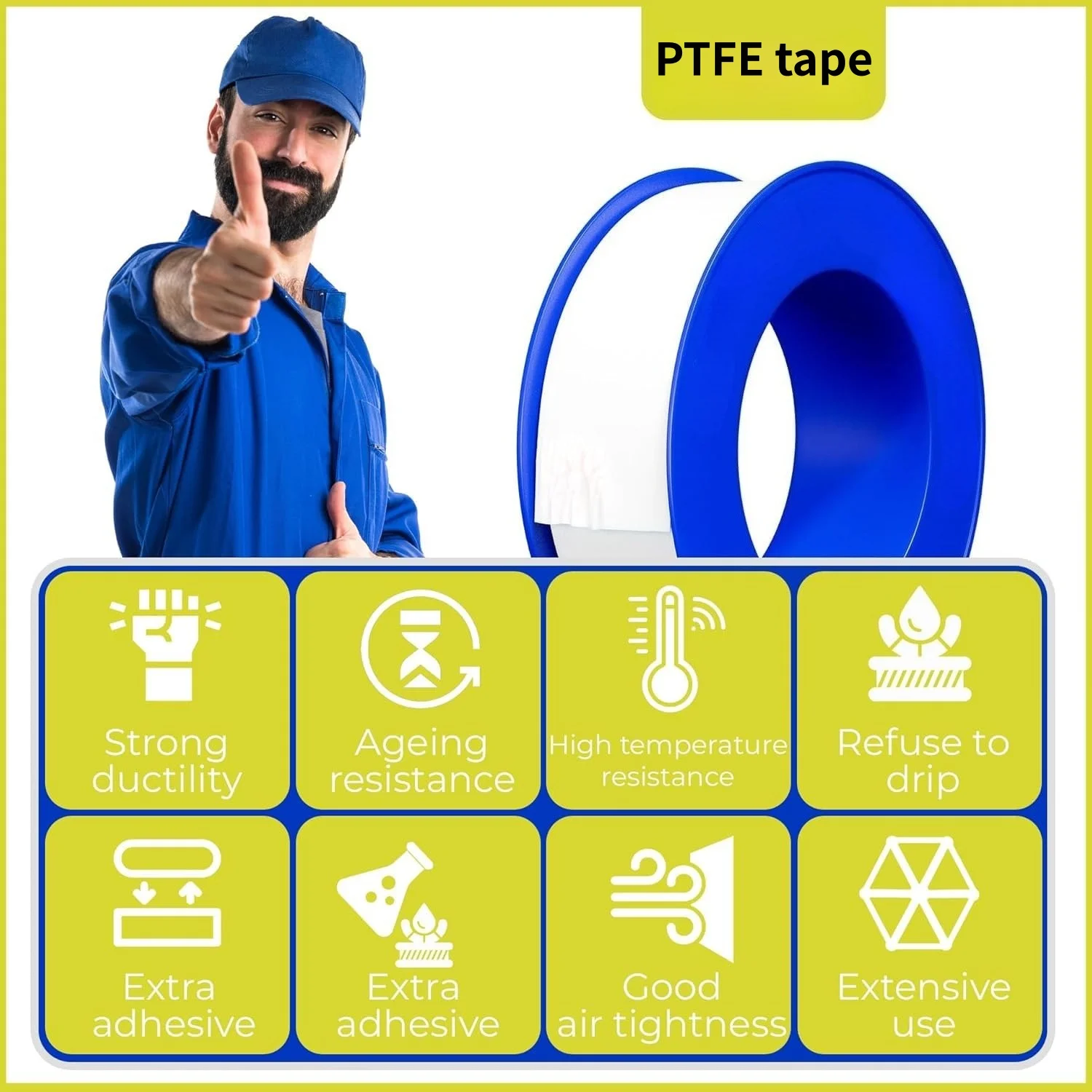 Teflon pipe sealing tape, suitable for shower heads, pipe thread tape, water pipe sealing, PTFE thread seals for water heaters