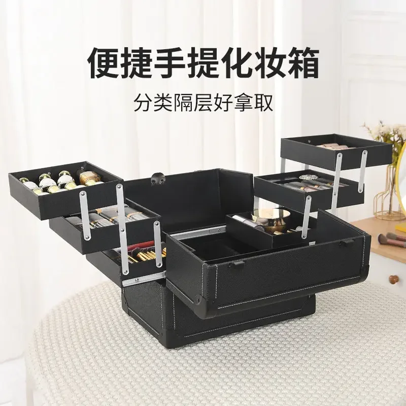 Professional eyebrow tattoo and embroidery toolbox, large capacity multi-layer portable beauty, nail art, eyelash and makeup art
