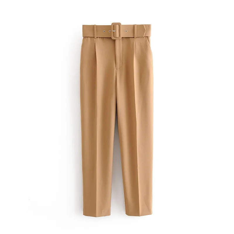 Women's Clothing New Slim High Waist Casual Trousers Yellow Cropped Trousers Belt Pants Harajuku Office Lady Y2k Pants Mujer
