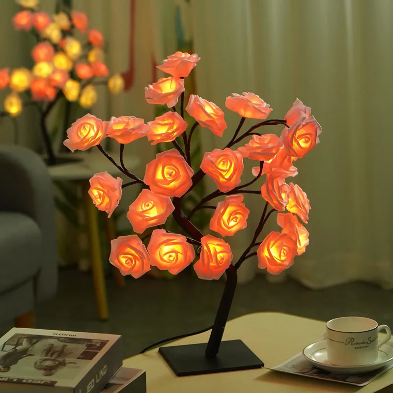 LED Fairy Decor Night Lights Artificial Orchid USB Power Rose Tree Branch Light Desk Lamp for Wedding Valentine\'s Day Gifts