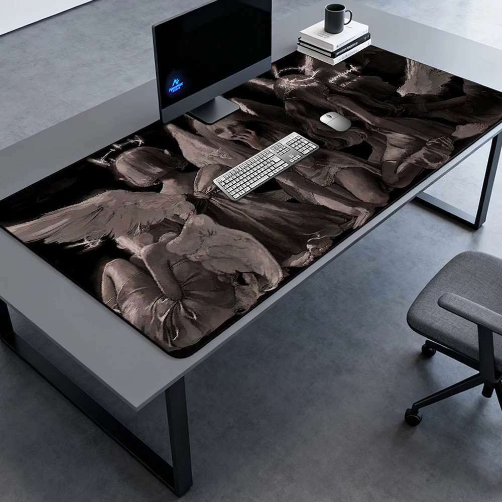 Gothic Mouse Pad Gaming Desk Mat 160x60 White Black Angel Wings 1800x600 Large Mousepad Accessories Full Desk Mousepads Desk