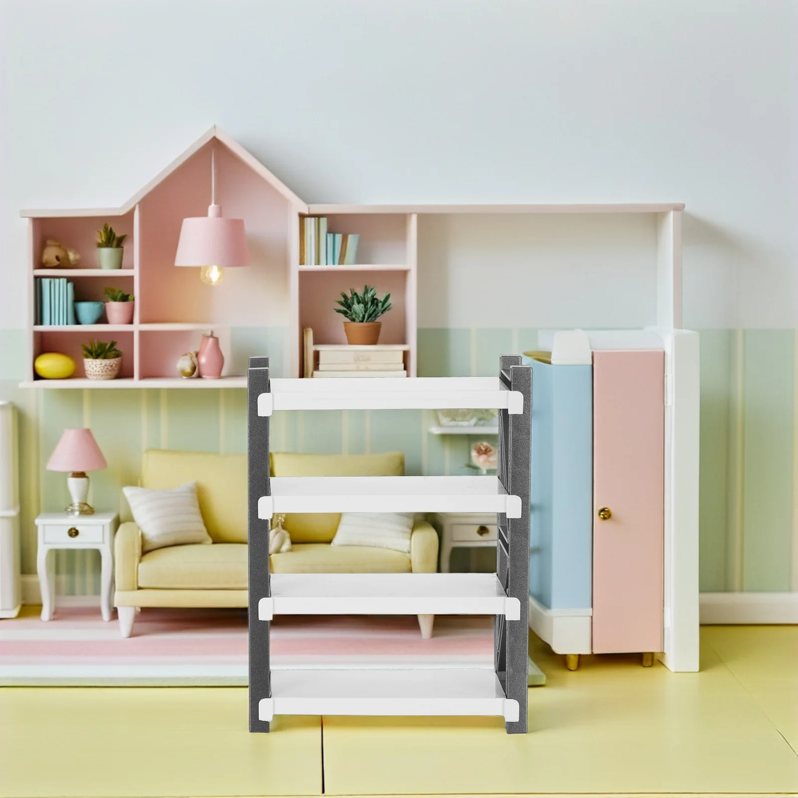 

2Pcs Miniature Dollhouse Storage Shelves Plastic Multi-Layer Rack Small Furniture Display Organizer Dollhouse Display Rack
