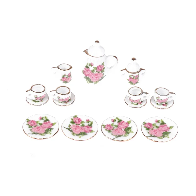 1Set 1:12 Dollhouse Miniature Porcelain Ceramic Tea Cup Set Tableware Kitchen Dollhouse Teapot DIY Toys