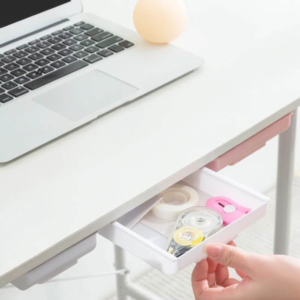 Under Desk Drawer Organizer Hidden Storage Box Slide Out Tray For Office Stationery Cable Management Punch Free Desk Accessory