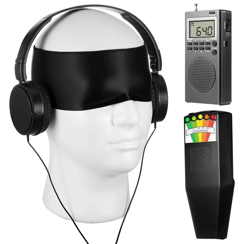 CABE-Ghost Box Emf Meter 4 Pcs Equipment Kit Magnetic Field Detector Headphone Blindfold For Outdoor Home Investigation
