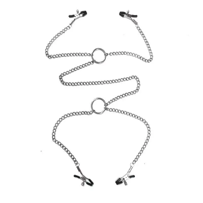 4‑Style Steel Nipple Clamps with Chain Adjustable Intimate Stimulation Clips BDSM Bondage Role‑Play for Women Game Accessory