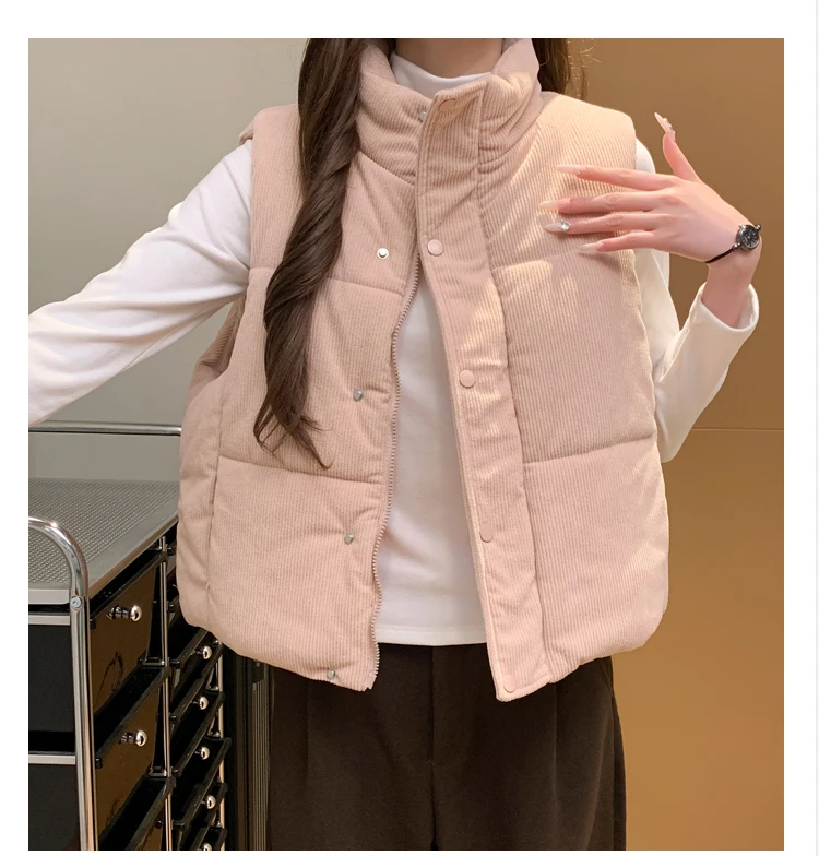 Mulheres colete de veludo outono inverno sem mangas colete curto jaqueta quente algodão colete moda coreano feminino chaleco mujer
