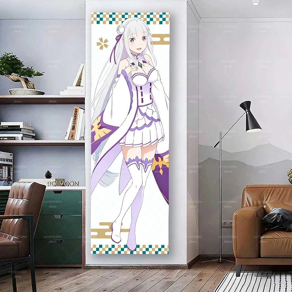 Anime Vertical Tapestry  E-Emilia Wall Hanging Long Tapestry Kawaii Waifu Aesthetic Room Decor