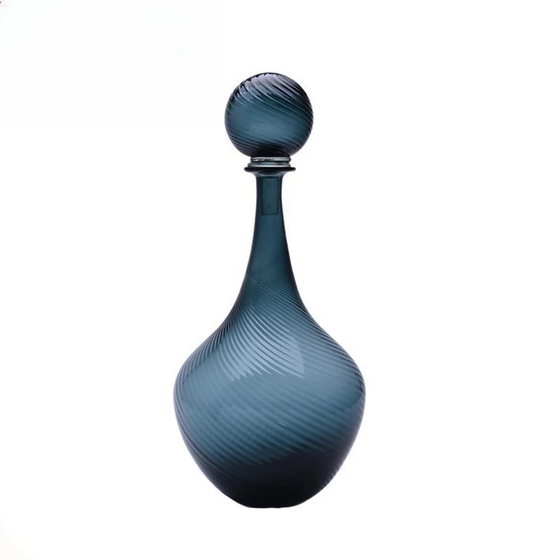 Handmade Nordic style gray-green striped glass vase hotel living room entrance coffee table ornament