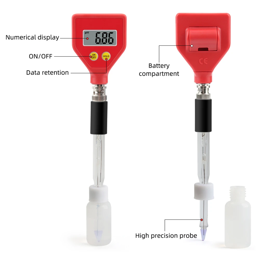 PH-98108 PH Meter Water Quality Tester Sharp Glass Electrode PH Measuring Instrumen for Aquarium Water Food Cheese Milk Soil