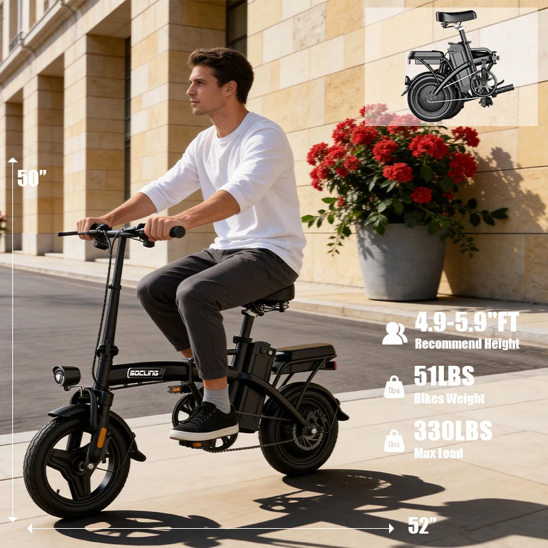 14'' Commuter Ebike--G11, 500W Motor, Removable Battery Max 19.9MPH Rear Disc Brake with Two Shock-Absorbing Models Optional, Mini Electric Bicycle for Adults, College Students, Commuters & Urban Riding E-Bike